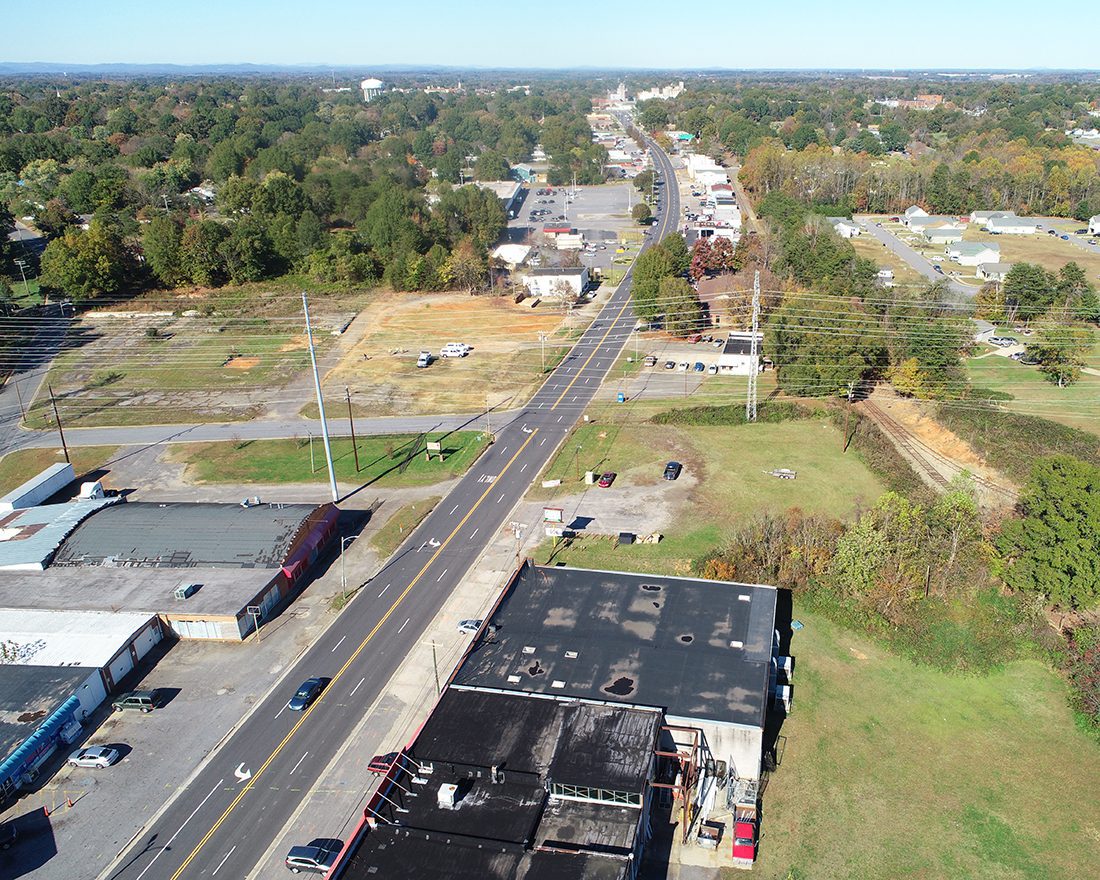 An aerial view of Shelton Avenue in Statesville, NC