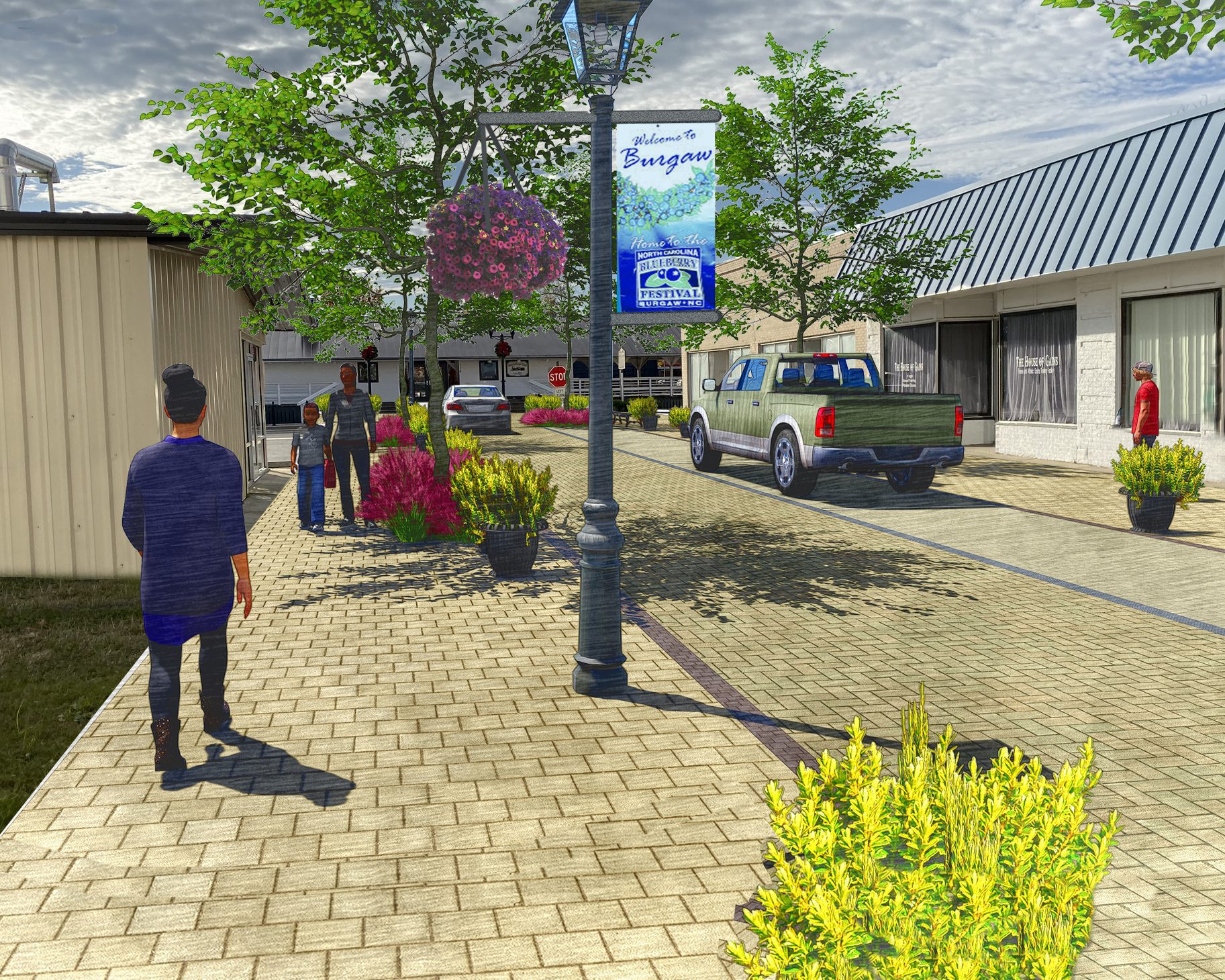 A rendering of the proposed paver sidewalks and street trees on Courthouse Avenue