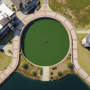 Aerial picture of pond at retirement center.