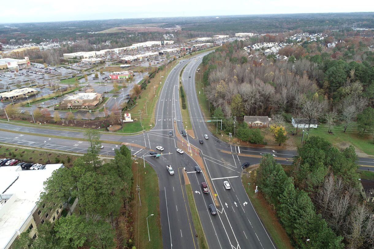 aerial view of a busy intersection