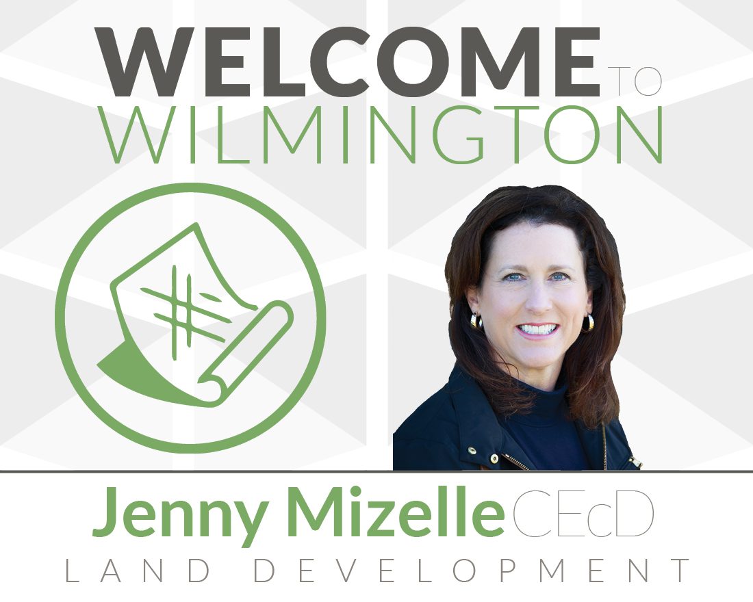 Graphic banner with a headshot of Jenny Mizelle welcoming here to Wilmington