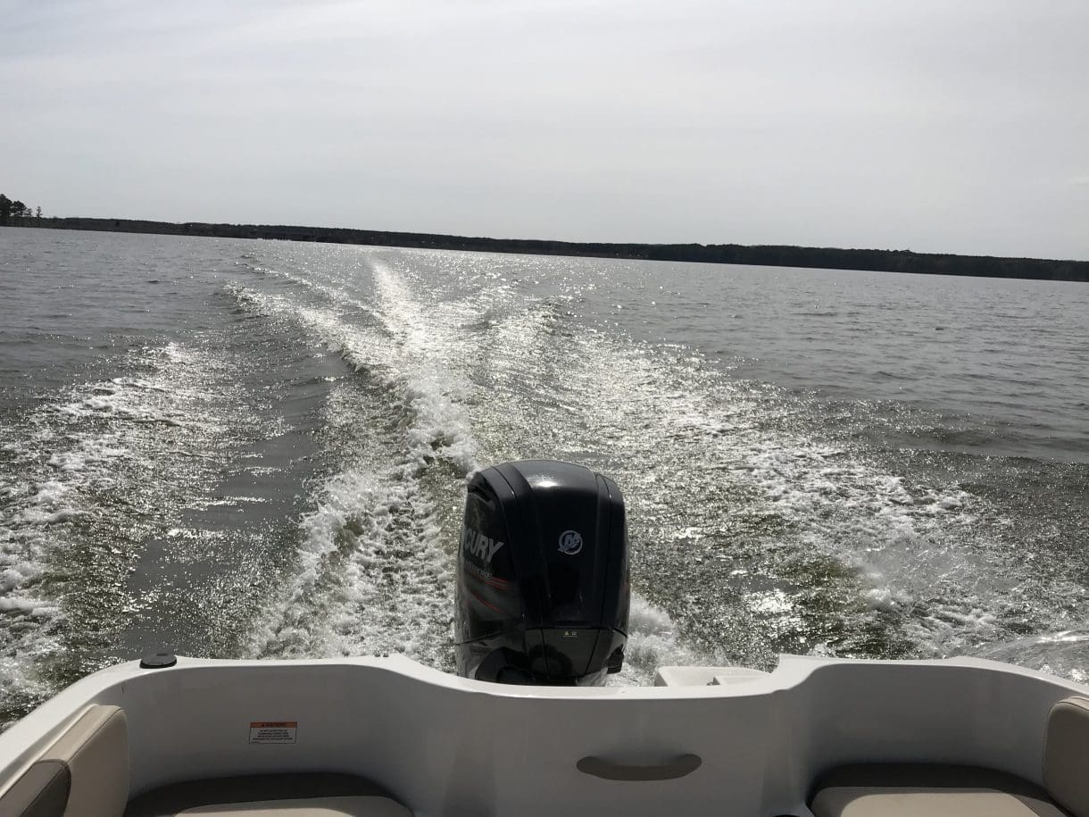 a view out the back of a boat