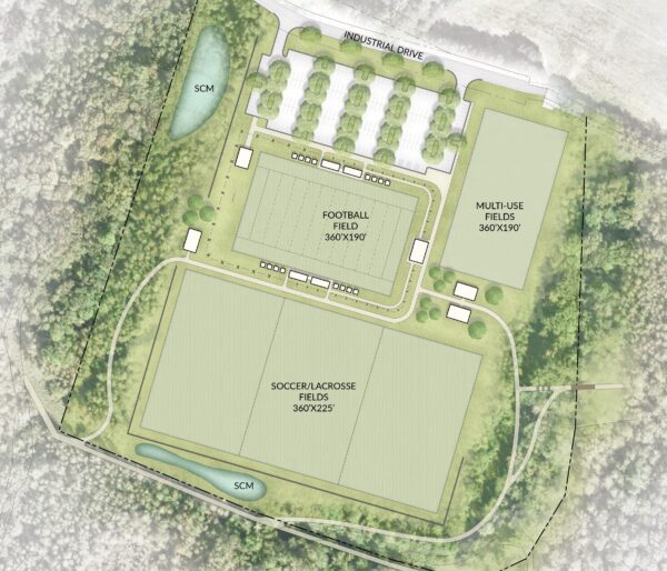 Concept plan of athletic complex showing fields and landscaping