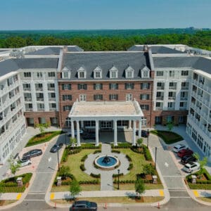 An aerial shot looking down on Hayes Barton Place.