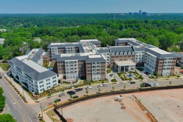 An aerial shot looking down on Hayes Barton Place.