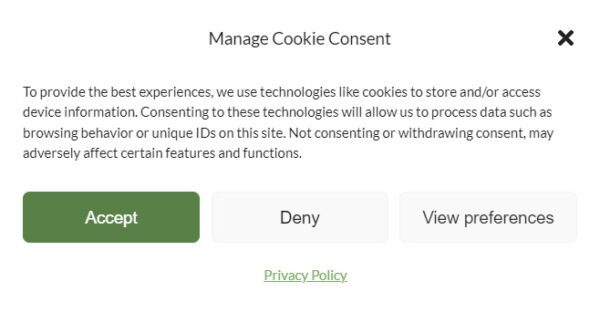 Screenshot of cookie consent pop-up