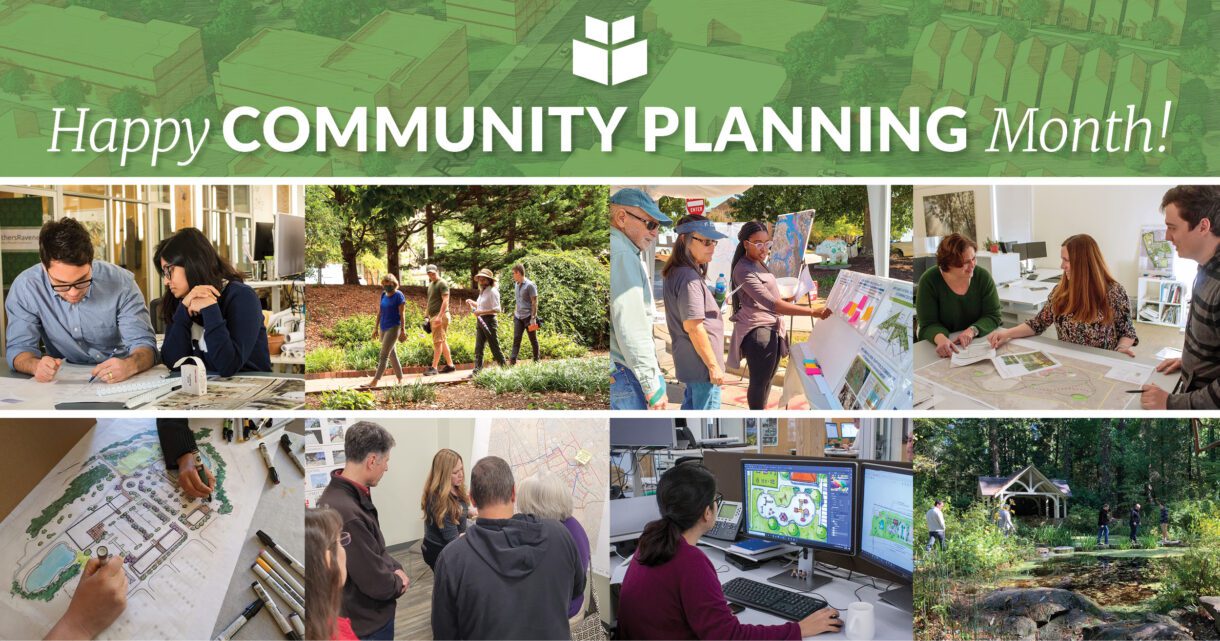 Collage showing community planners at work in the office and in the field