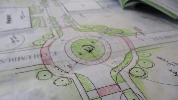 A close-up of a landscape plan