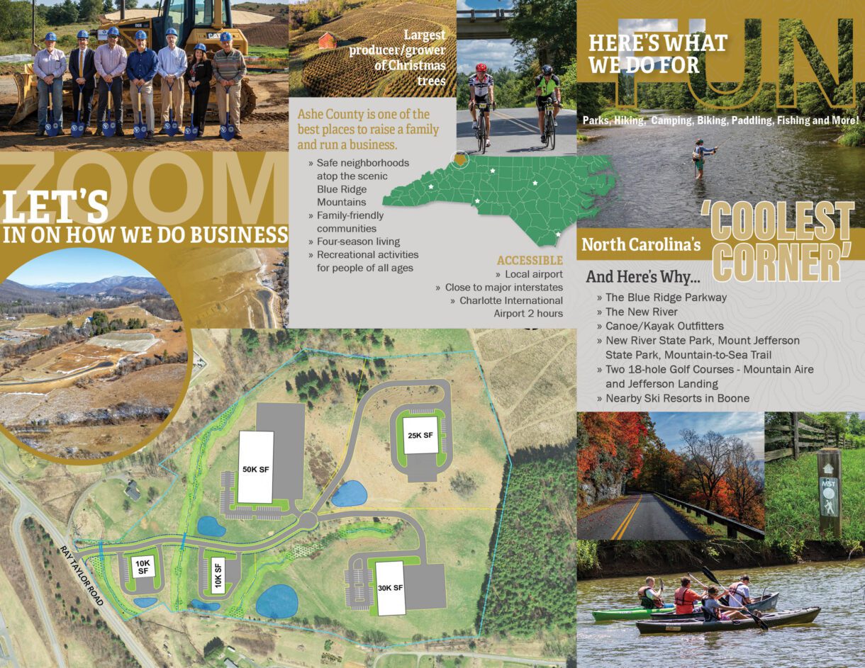 A brochure highlighting the offerings of Ashe County Business Park.