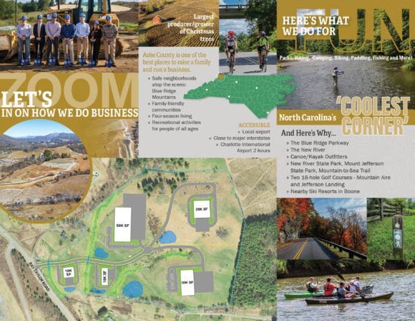 A brochure highlighting the offerings of Ashe County Business Park.