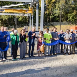 Town officials, residents and project professional staff gather for ribbon-cutting ceremony for new pump station in Clayton.