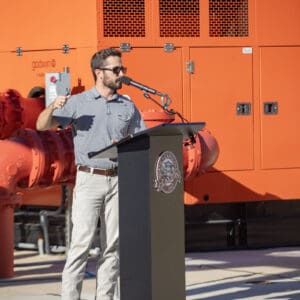 Town officials, residents and project professional staff gather for ribbon-cutting ceremony for new pump station in Clayton.