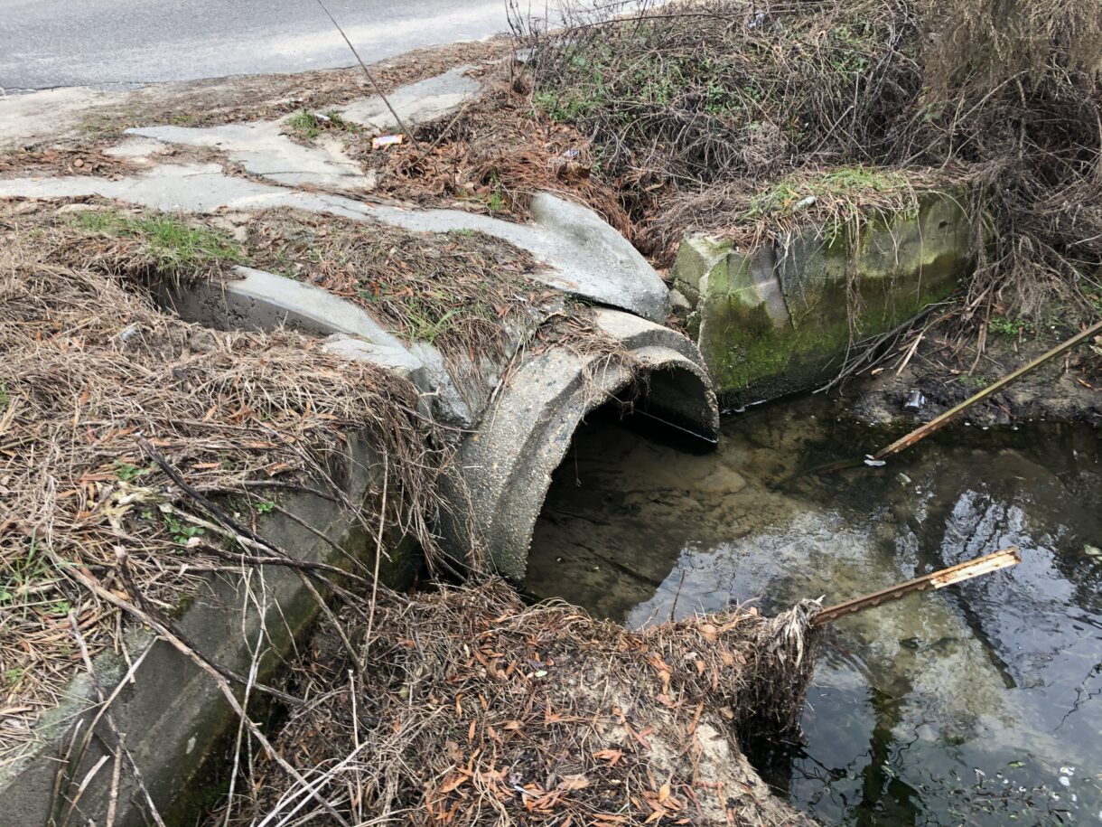 A damaged stormwater drain following a hurricane.