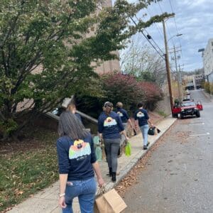 Staff members prepare gifts for first responders