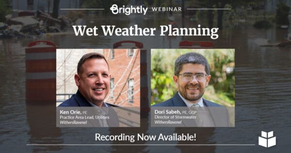 A graphic for a webinar titled "Wet Weather Planning." The graphic features two speakers and signifies that the recording is now available to watch.