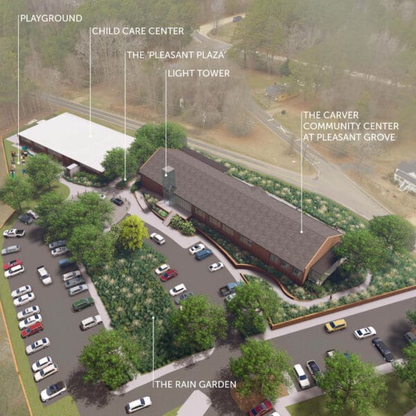 A rendering of a community center in Wendell, North Carolina.