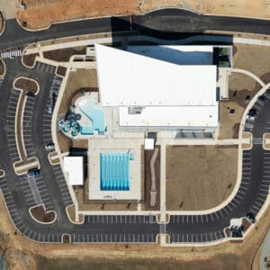 An aerial image captured from a drone showing Chatham Park YMCA.