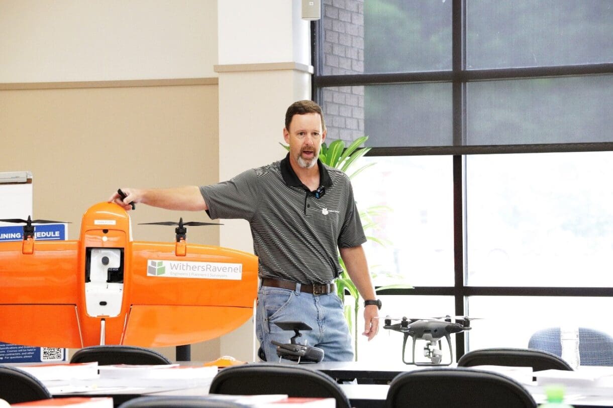 WithersRavenel's Seth Swaim leading a training session on drone and construction surveying.