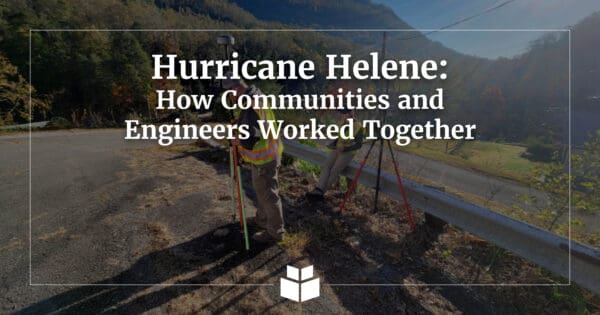 An image of a surveyor assessing the damage of Hurricane Helene in Chimney Rock, North Carolina.