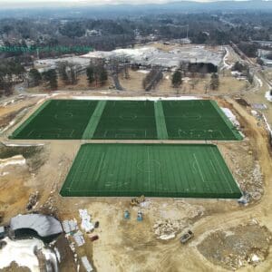 Drone images looking down on the construction of Henderson County Sports Complex.