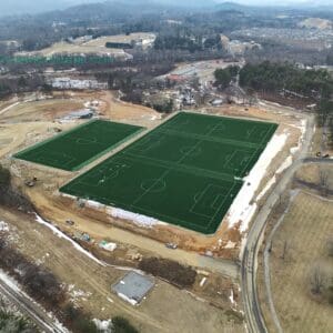 Drone images looking down on the construction of Henderson County Sports Complex.