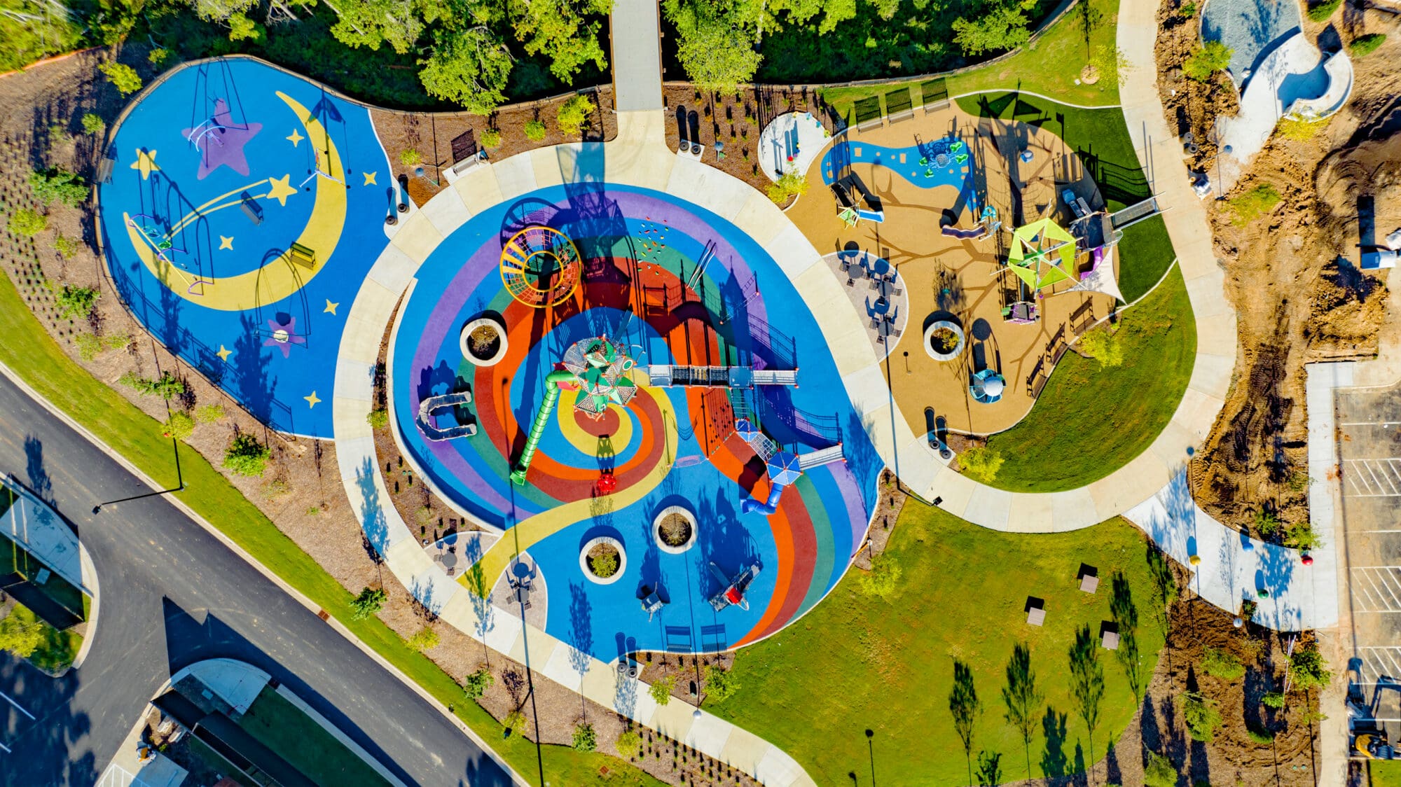 An aerial image looking down on Pleasant Park in Apex, NC.
