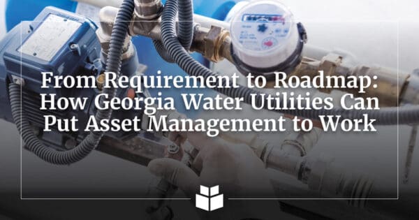 Water utility professionals reviewing asset data during a field inspection