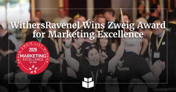 A graphic image celebrating a WithersRavenel marketing award.