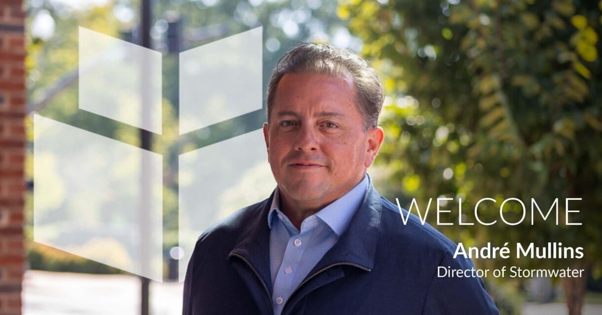 WithersRavenel welcome graphic featuring a portrait of André Mullins and his title, Director of Stormwater.
