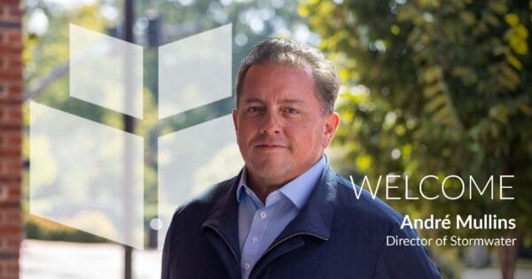 WithersRavenel welcome graphic featuring a portrait of André Mullins and his title, Director of Stormwater.
