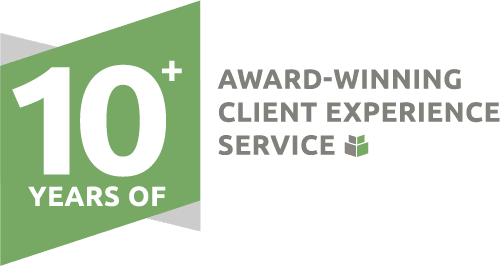 A logo celebrating WithersRavenel's 10+ years of Client Experience.